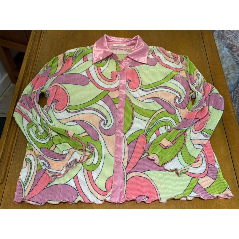 PepperMayo Retro Swirl Pleated Shirt & Wide Leg Pants Set XS
